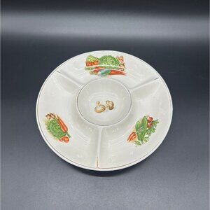 Vintage Divided Serving Dish Dip Tray Vegetables Mushrooms Japan 1970s Ceramic